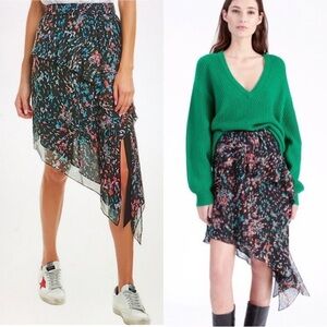 NWT Iro Size 34 / 2 Blink Asymmetrical Midi Skirt Black Floral $400
